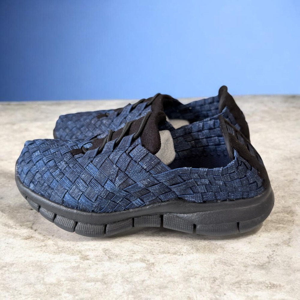 Bernie Mev Kids Woven Sneakers Navy Slip On Comfort Travel Light Casual Shoe